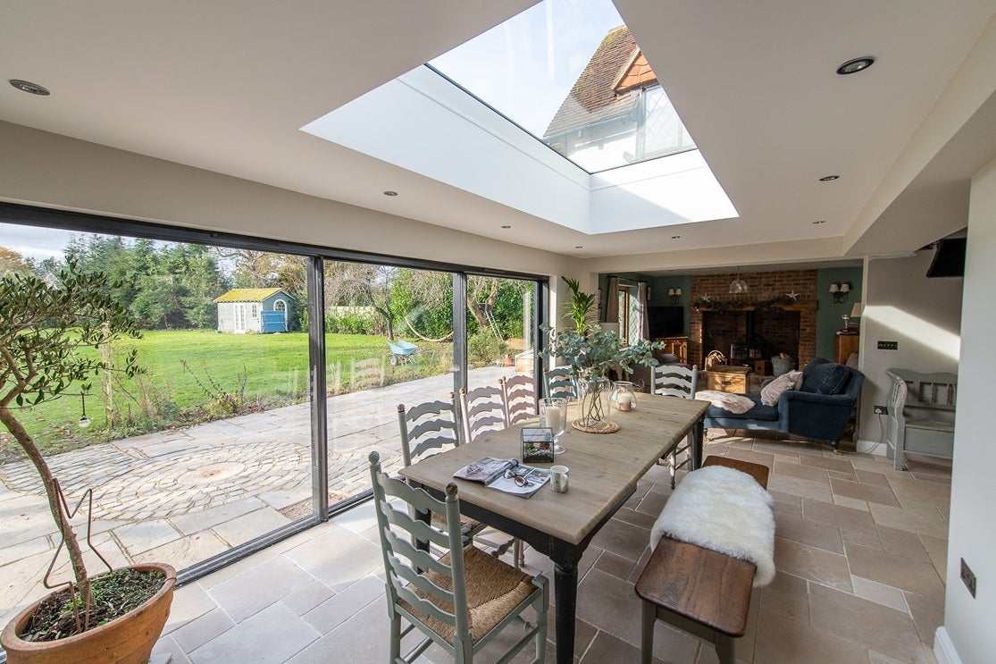 vario by velux rectungular rooflight installed in dining room
